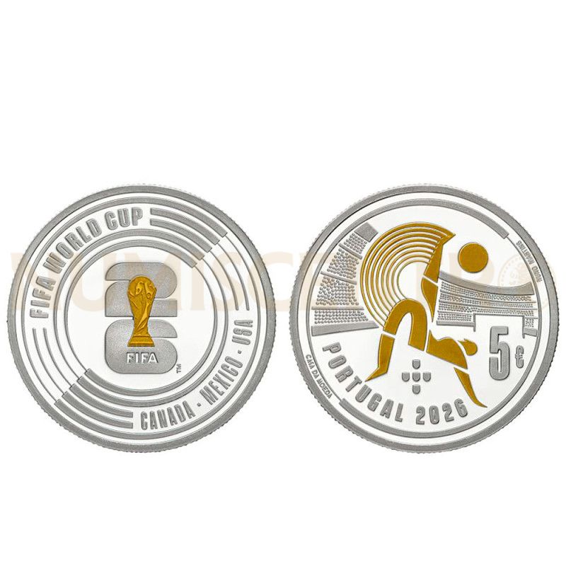 Moeda Comemorativa 5,00€ Fifa world Cup 2026 Portugal Prata Proof