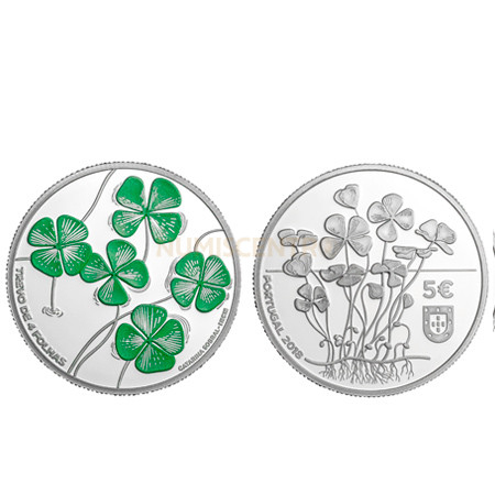 Moeda 5€ Comemorativa Trevo de Quatro Folhas 2018 Prata Proof