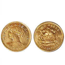 Moeda Ouro 100 Pesos Chile 1949