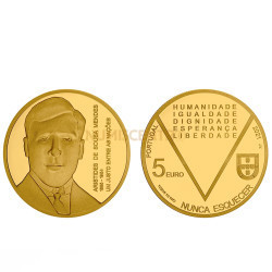 Moeda 5€ Aristides de Sousa Mendes Portugal 2021 Ouro Proof
