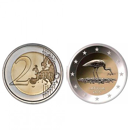 Moeda 2 Euros Block Stork (Cegonha) - Letónia 2015