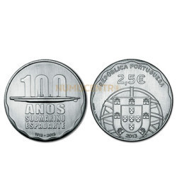 Moeda 2,5€ Comemorativa 100 Anos Submarino Espadarte Cuproniquel 2013