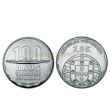 Moeda 2,5€ Comemorativa 100 Anos Submarino Espadarte Cuproniquel 2013