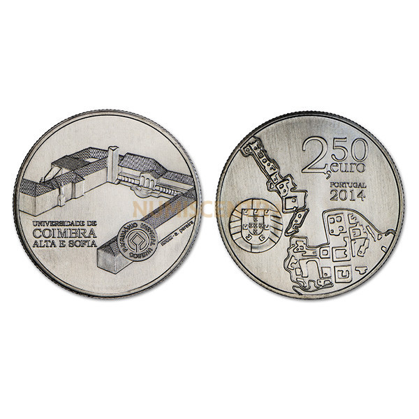 Moeda 2,5€ Comemorativa Universidade Coimbra Alta e Sofia Portugal Cuproniquel 2014