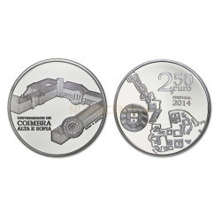 Moeda 2,5€ Comemorativa Universidade Coimbra Alta e Sofia Portugal Prata Proof 2014aaaaa