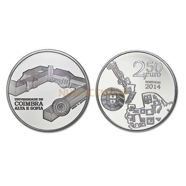 Moeda 2,5€ Comemorativa Universidade Coimbra Alta e Sofia Portugal Prata Proof 2014aaaaa