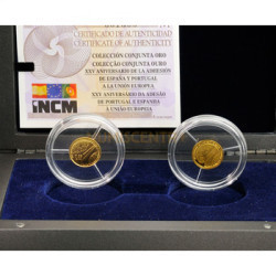 Moeda XXV Aniversário da Adesão de Portugal e Espanha à União Europeia 2011 Ouro Estojo Duplo